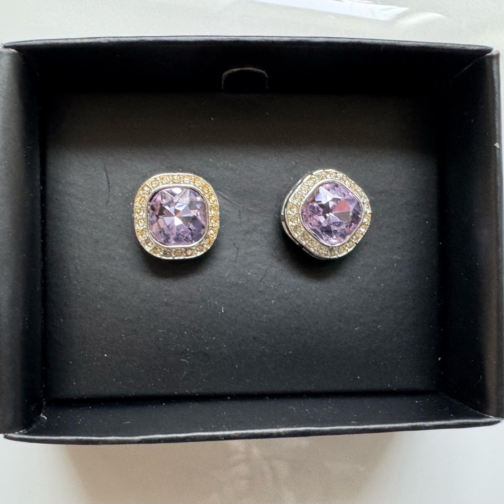 Avon Purple and Silver Stud Earrings with Sparkling Halo